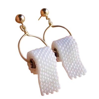 Handmade woven toilet roll paper pearl drop earrings for women